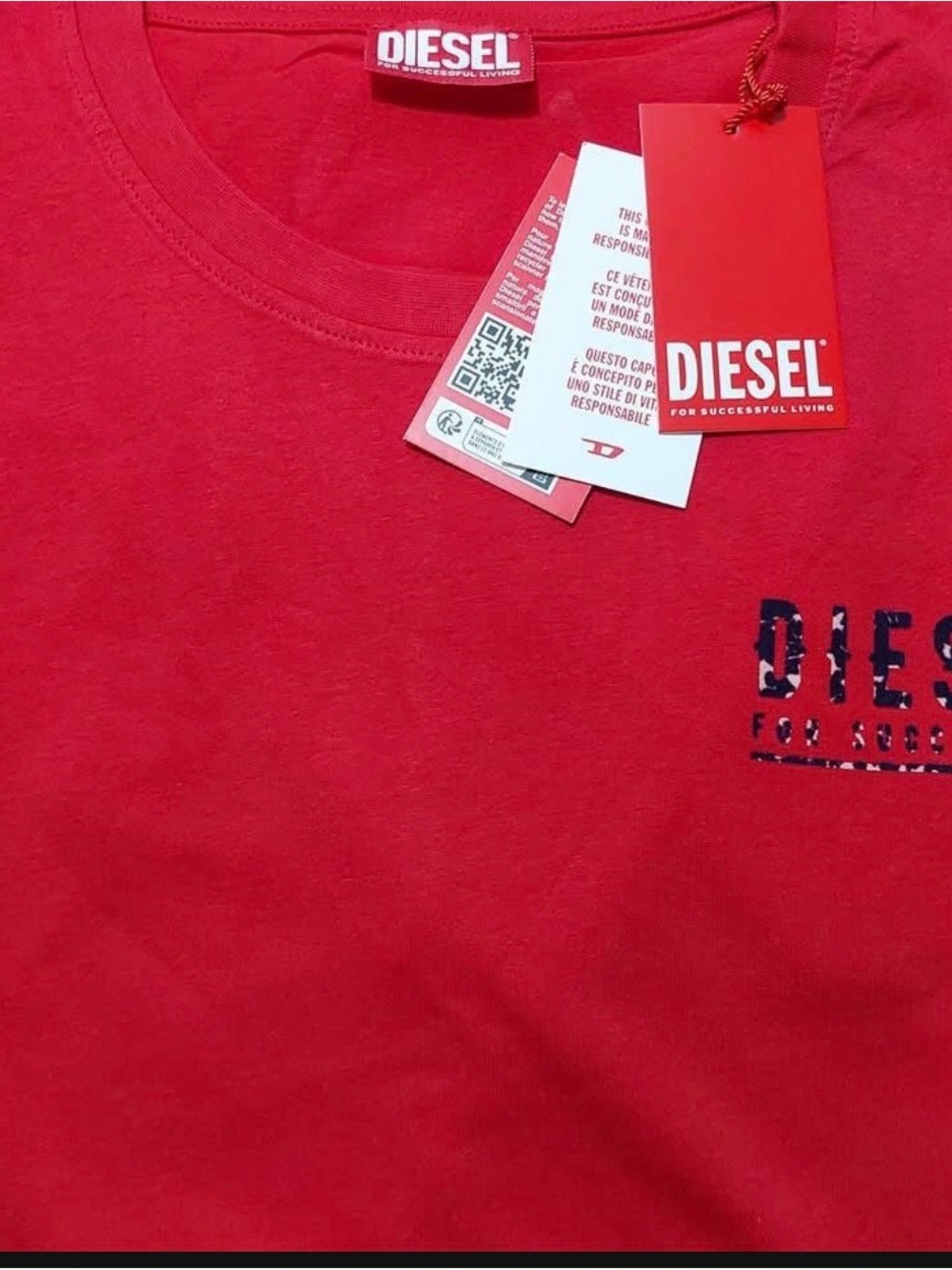 Diesel Red Short Sleeve Tee with Navy Logo